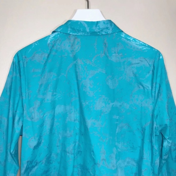⚡️SOLD⚡️Breckenridge Blouse Button Down Shirt Top Aqua Teal Cotton 3/4 Sleeve - Picture 4 of 12